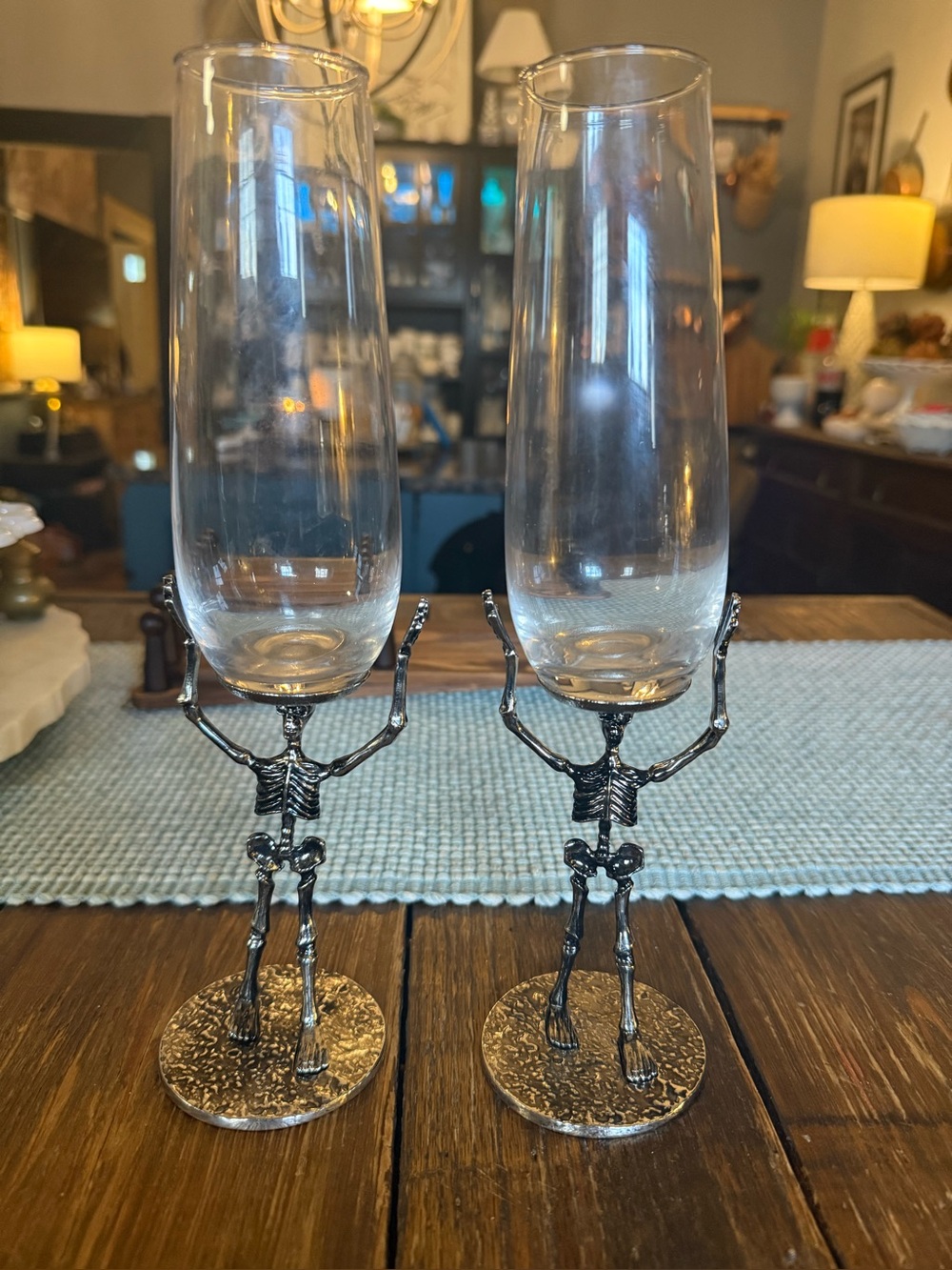 Skeleton Stem Champagne Flutes in Silver - Home Dining